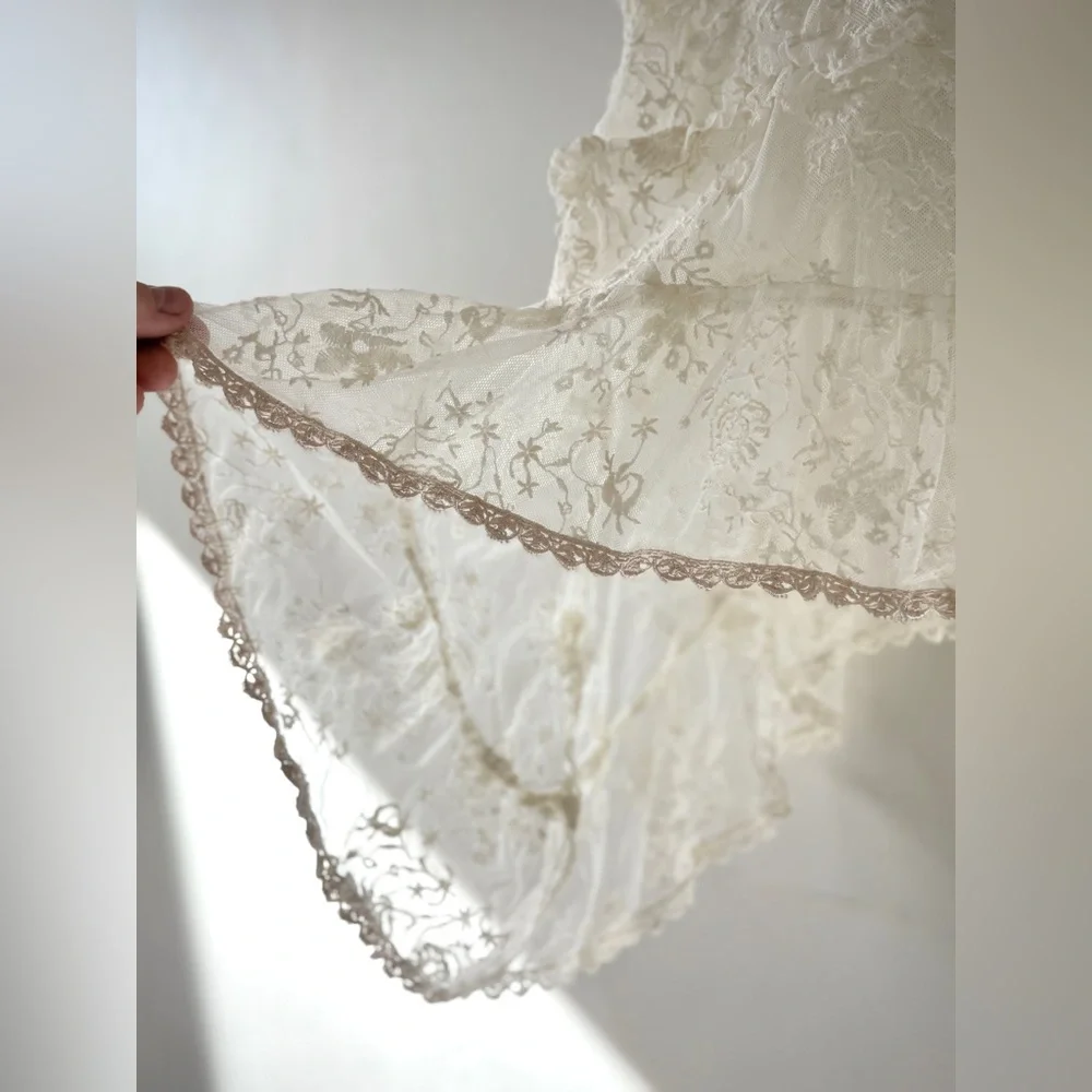 Johnny Was All White Lace Asymmetrical Short Sleeve Baby Doll Dress - Picture 10 of 13
